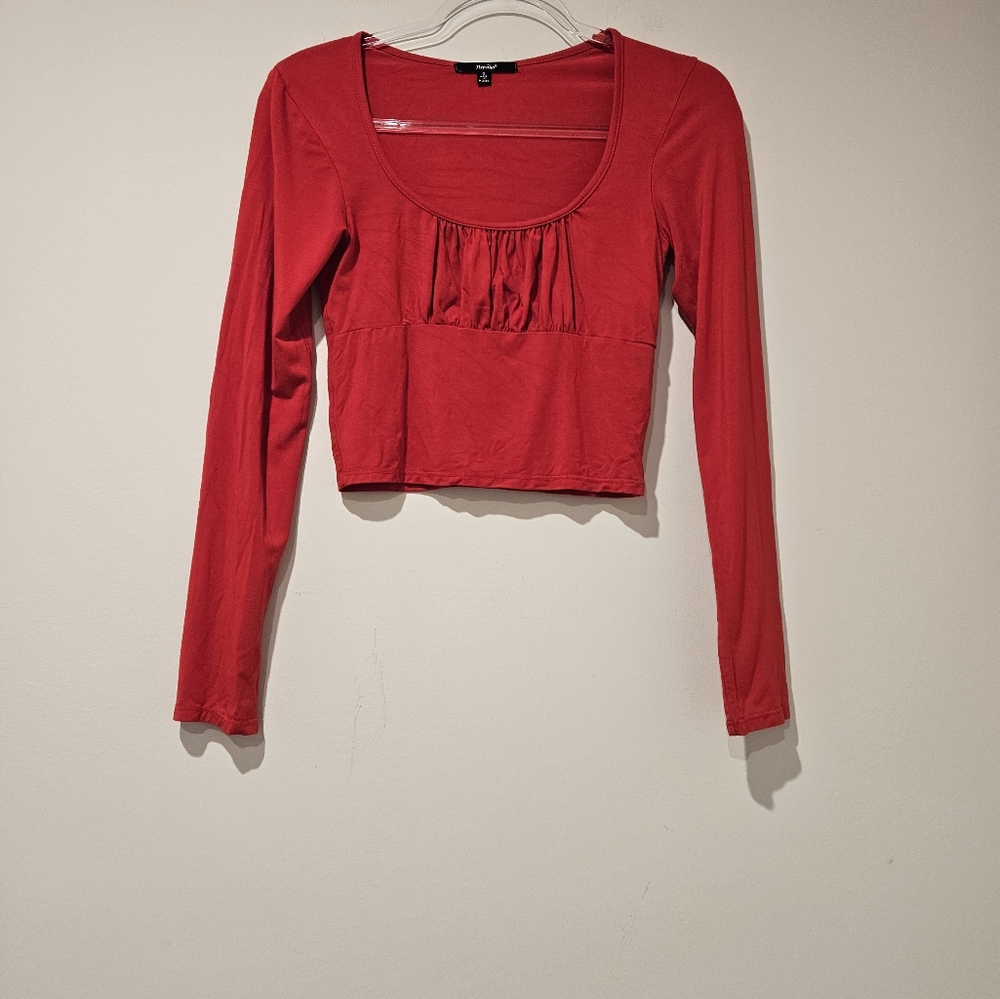 Papaya Red Long Sleeve Crop Top, Size Small